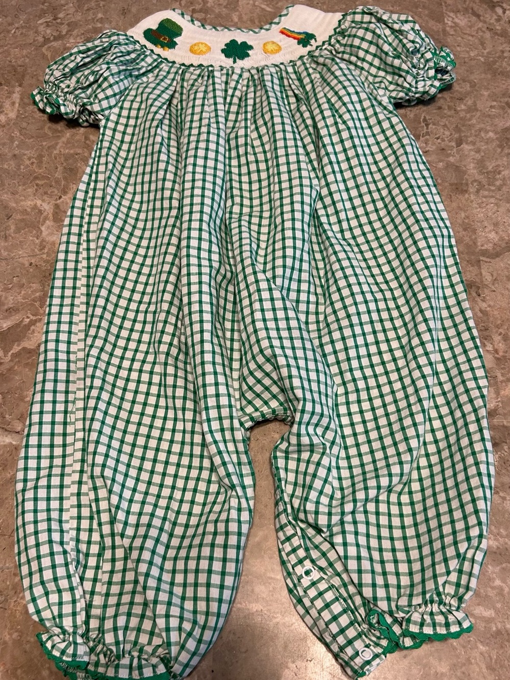 BAMBEENI 2T Girls Green Check Smocked Romper St Patrick’s Day Shamrock Rainbow